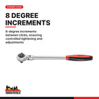 Teng Tools TEXRF03 Long Arm Ratchet Flex Head Set FOAMX4 3 pieces, 8-degree increments between clicks, ensuring controlled