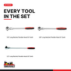 Teng Tools TEXRF03 Long Arm Ratchet Flex Head Set FOAMX4 3 pieces, every tool in the set