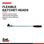 Teng Tools TEXRF03 Long Arm Ratchet Flex Head Set FOAMX4 3 pieces, flexible ratchet heads with locking mechanism allow for