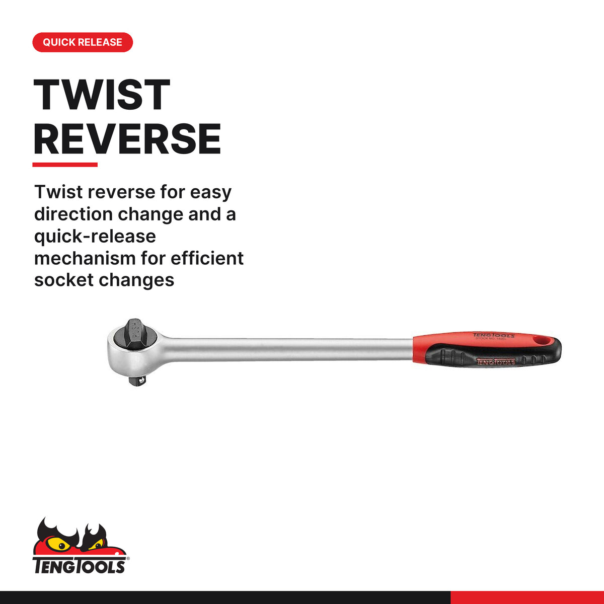Teng Tools TEXRL03 Long Arm Ratchet Set FOAMX4 3 pieces, twist reverse for easy direction change and a quick-release