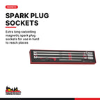 Teng Tools TEXTB05 3/8" T Bar Spark Plug Socket Set FOAMX4 5 Pieces, extra long swivelling magnetic spark plug sockets for