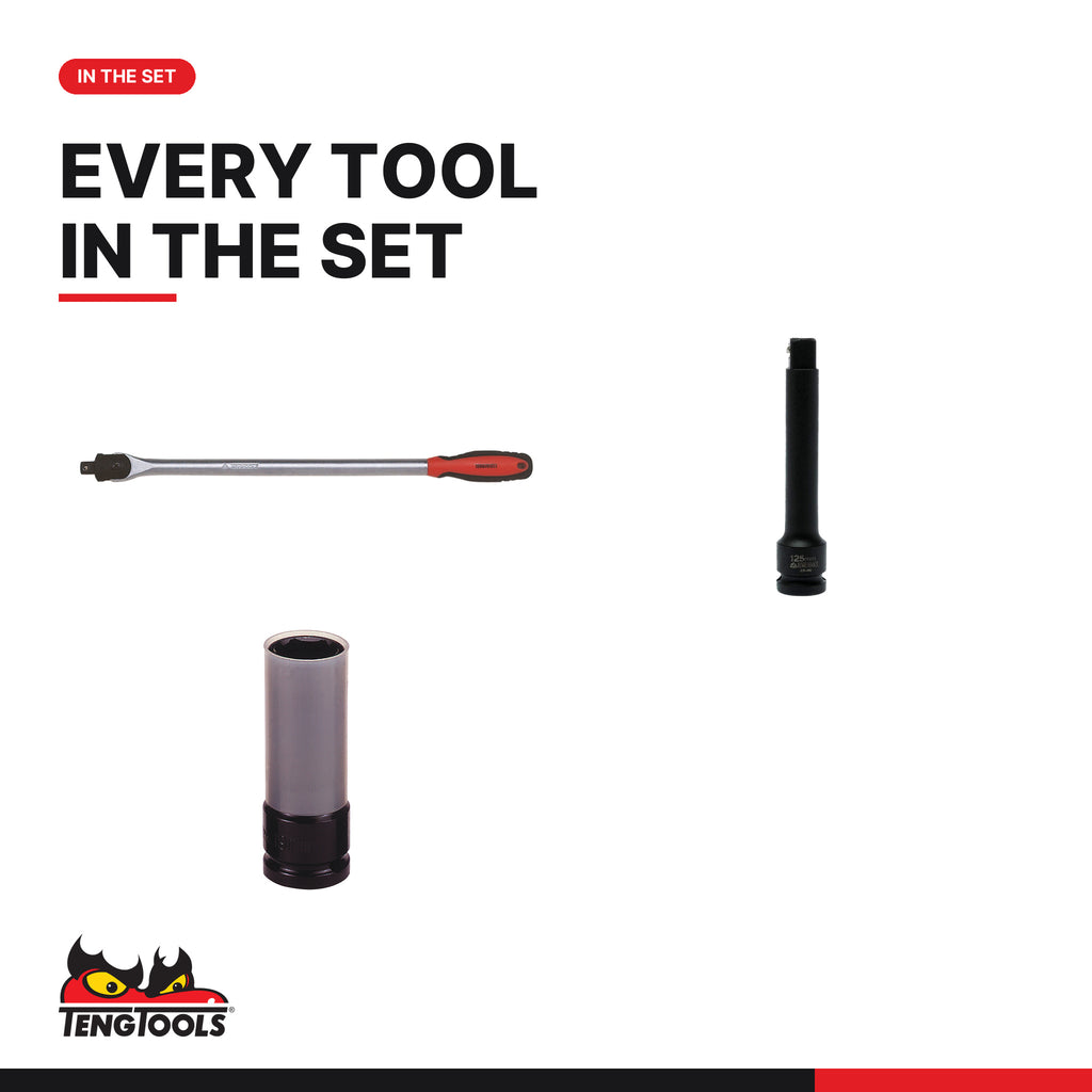 Teng Tools TEXW05 Wheel Tool Set FOAMX4 5 Pieces, every tool in the set