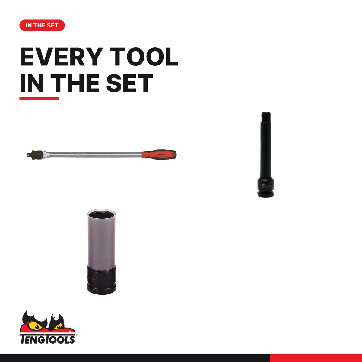 Teng Tools TEXW05 Wheel Tool Set FOAMX4 5 Pieces, every tool in the set