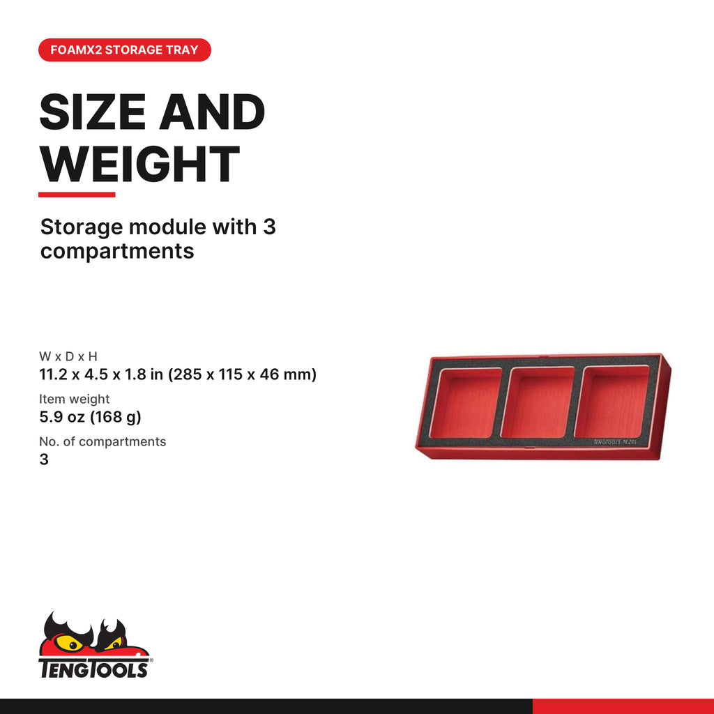 Teng Tools TEZ01 3-Compartment Foam Organizer Tool Tray, storage module with 3 compartments
