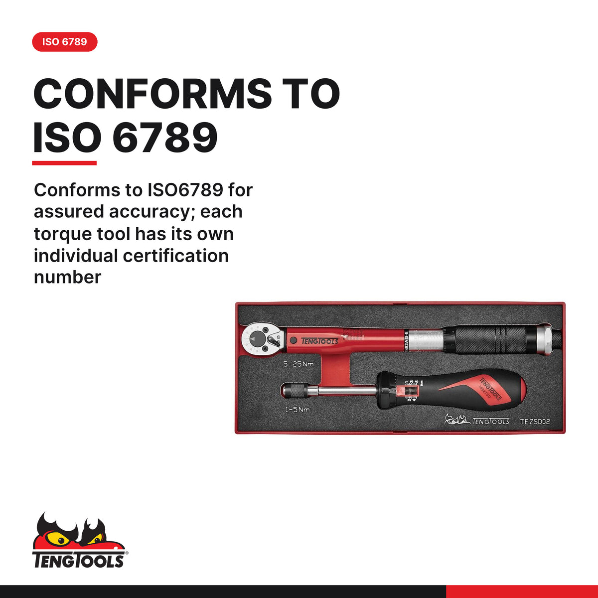 Teng Tools TEZSD02 1/4" Torque Set FOAMX2 2 Pieces, conforms to ISO6789 for assured accuracy; each torque tool has its own