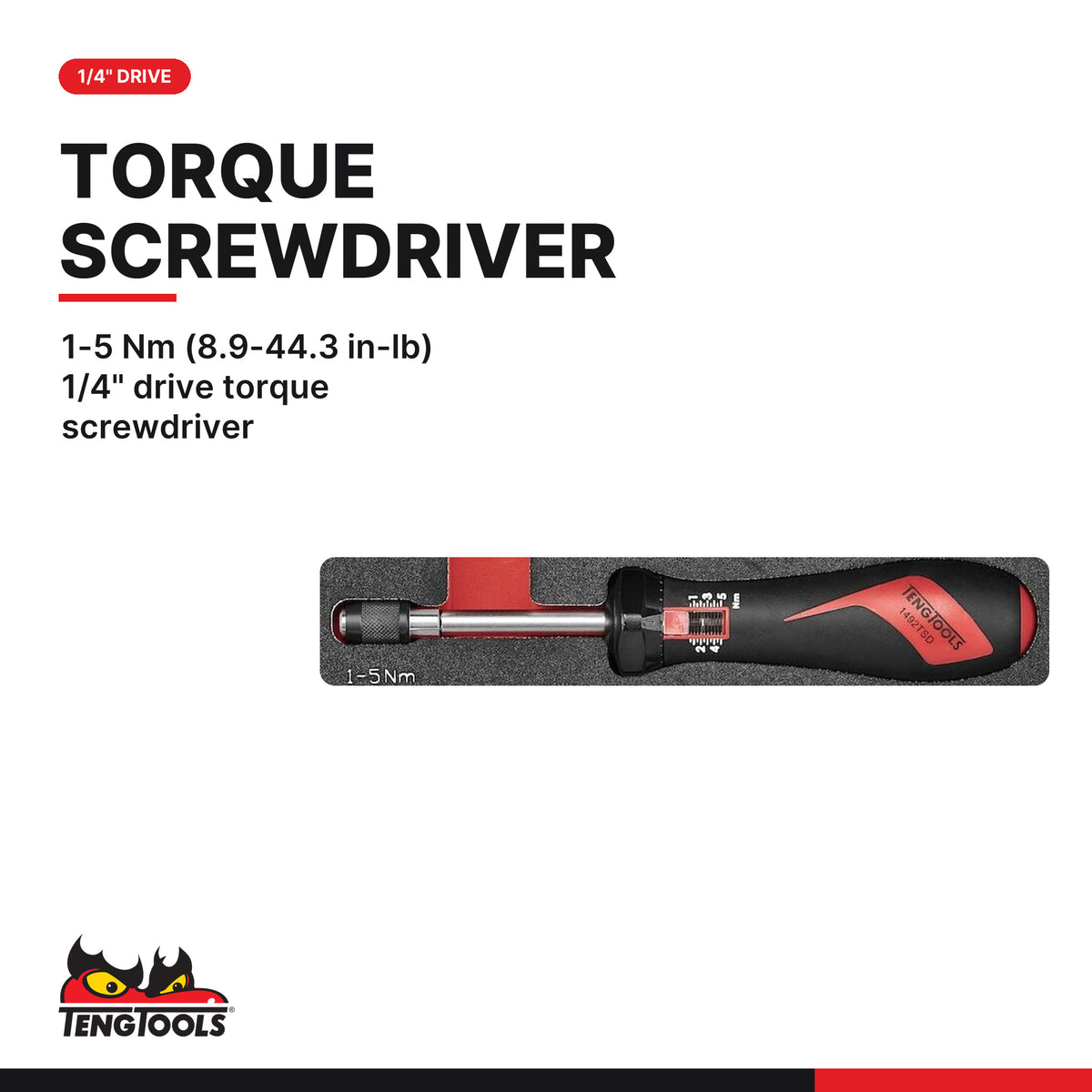 Teng Tools TEZSD02 1/4" Torque Set FOAMX2 2 Pieces, 1-5 Nm (8.9-44.3 in-lb) 1/4" drive torque screwdriver