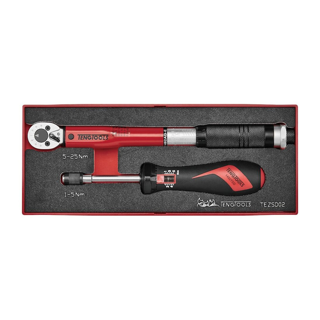 Teng Tools TEZSD02 1/4" Torque Set FOAMX2 2 Pieces on a white background