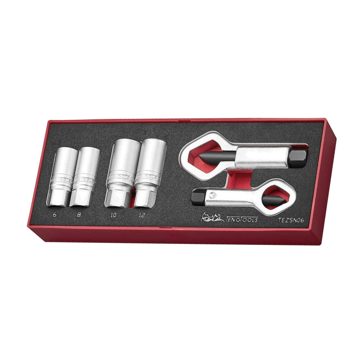 Teng Tools TEZSN06 Extractor and Nut Splitter Set FOAMX2 6 Pieces on a white background