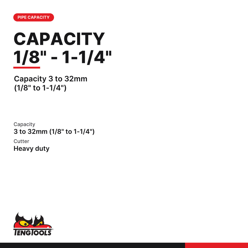 Teng Tools TF30 Pipe Cutter 3-32 mm (1/8-1-1/4 Inch) Capacity Copper, capacity 3 to 32mm (1/8" to 1-1/4")