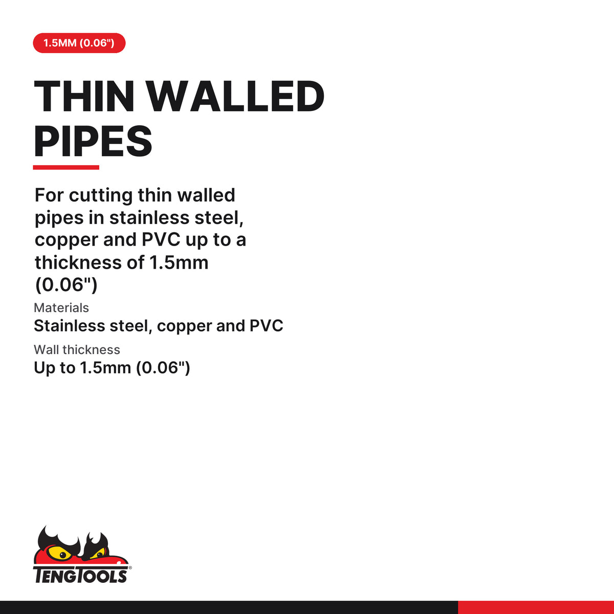 Teng Tools TF300 Chain Type Pipe Cutter for Confined Spaces, for cutting thin walled pipes in stainless steel, copper and