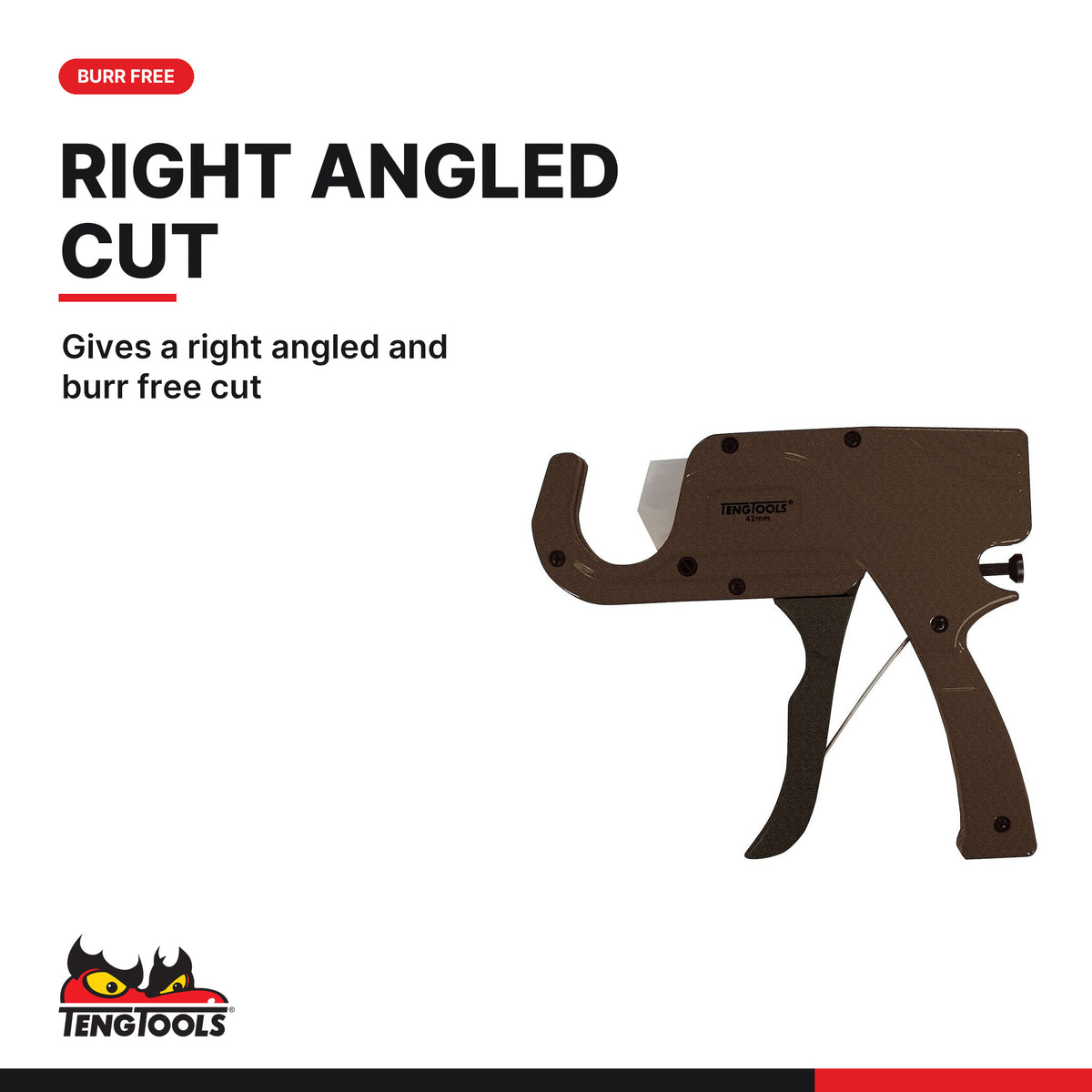 Teng Tools TFP01 42 mm PE Tubing Ratchet Pipe Cutter, gives a right angled and burr free cut