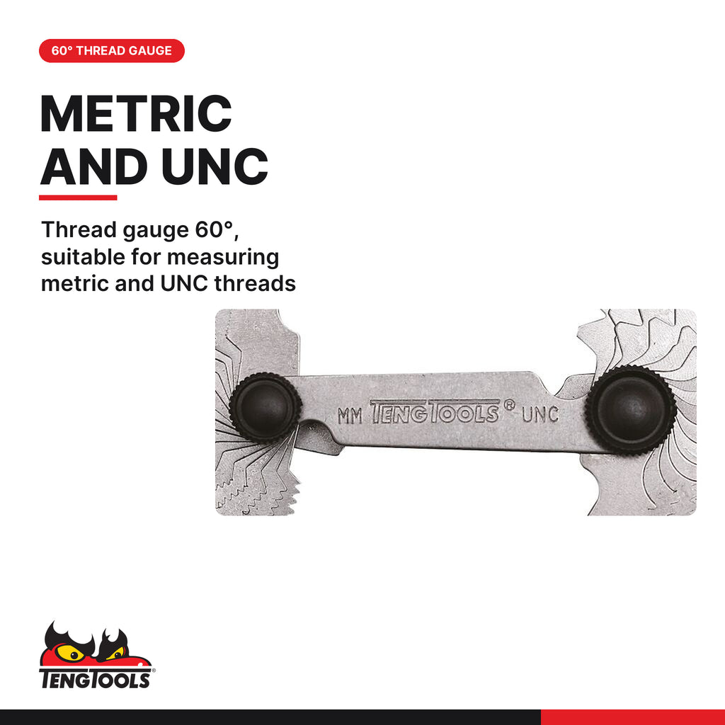 Teng Tools TGMMUNC Thread Gauge MM/UNC 0.25-6.0mm, thread gauge 60°, suitable for measuring metric and UNC threads
