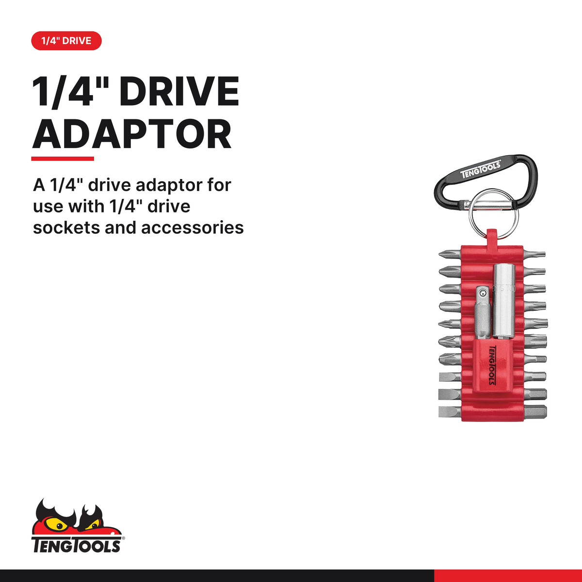 Teng Tools THBS22 22 Piece Mixed Bit Set with Carabiner Hook, A 1/4" drive adaptor for use with 1/4" drive sockets and