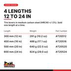 Teng Tools tire lever, 300 to 600 mm, four lengths 300 mm (12 in) to 600 mm (24 in), part numbers AT20512 to AT20524