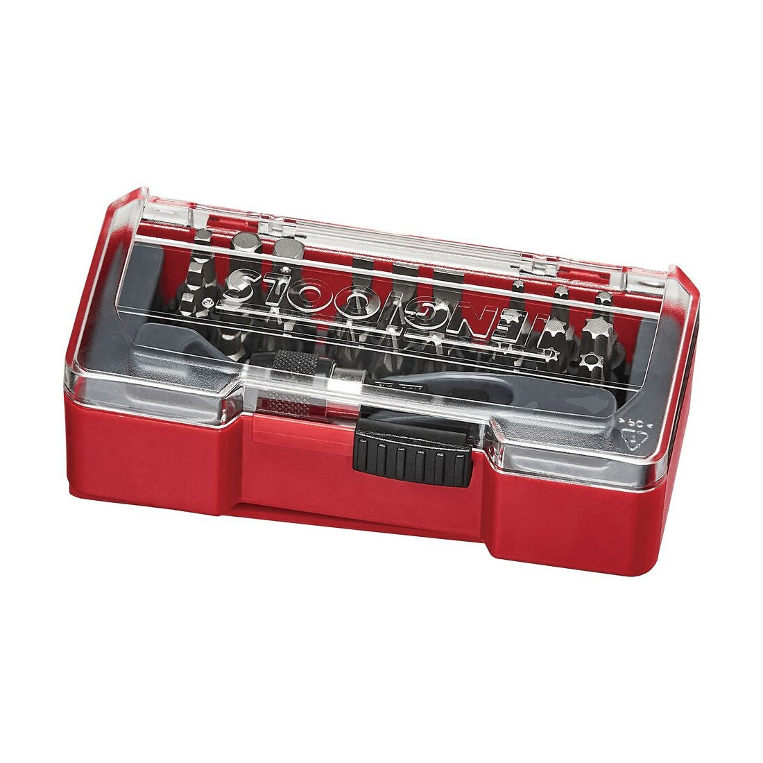 Teng Tools TJ028 28 Piece Mixed Screwdriver Bit Set With Belt Clip Case on a white background