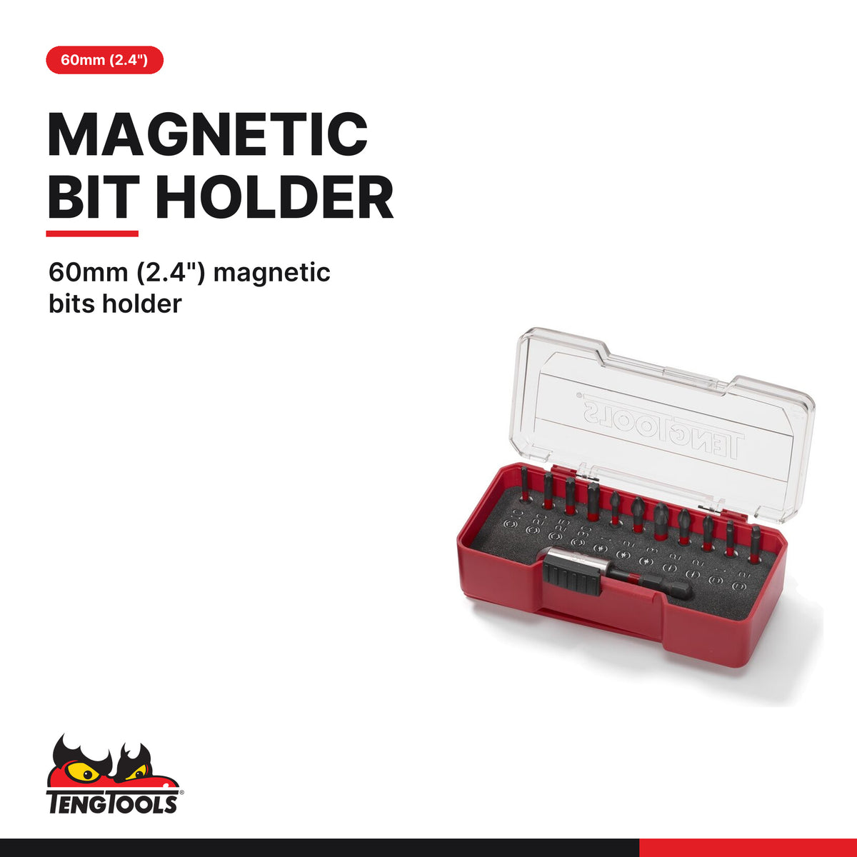 Teng Tools TJ1412 12 Piece Impact Bit Set With Belt Clip, 60mm (2.4") magnetic bits holder