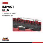 Teng Tools TJ1413 12 Piece 1/4 Inch Drive Hex, Torx, Pozi, ROB Impact, A selection of 30mm (1.2") impact bits