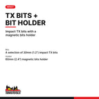 Teng Tools TJ1414 12 Piece TX Impact Driver Bit Set With Magnetic, impact TX bits with a magnetic bits holder