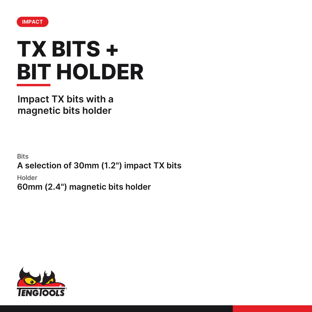 Teng Tools TJ1414 12 Piece TX Impact Driver Bit Set With Magnetic, impact TX bits with a magnetic bits holder