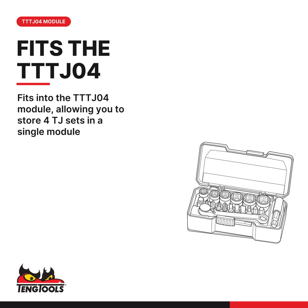 Teng Tools TJ1419 1/4" Socket Set 6 pt With Belt Clip 19 Pieces, fits into the TTTJ04 module, allowing you to store 4 TJ
