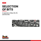 Teng Tools TJ1419 1/4" Socket Set 6 pt With Belt Clip 19 Pieces, A selection of flat, PH, PZ and hex bits