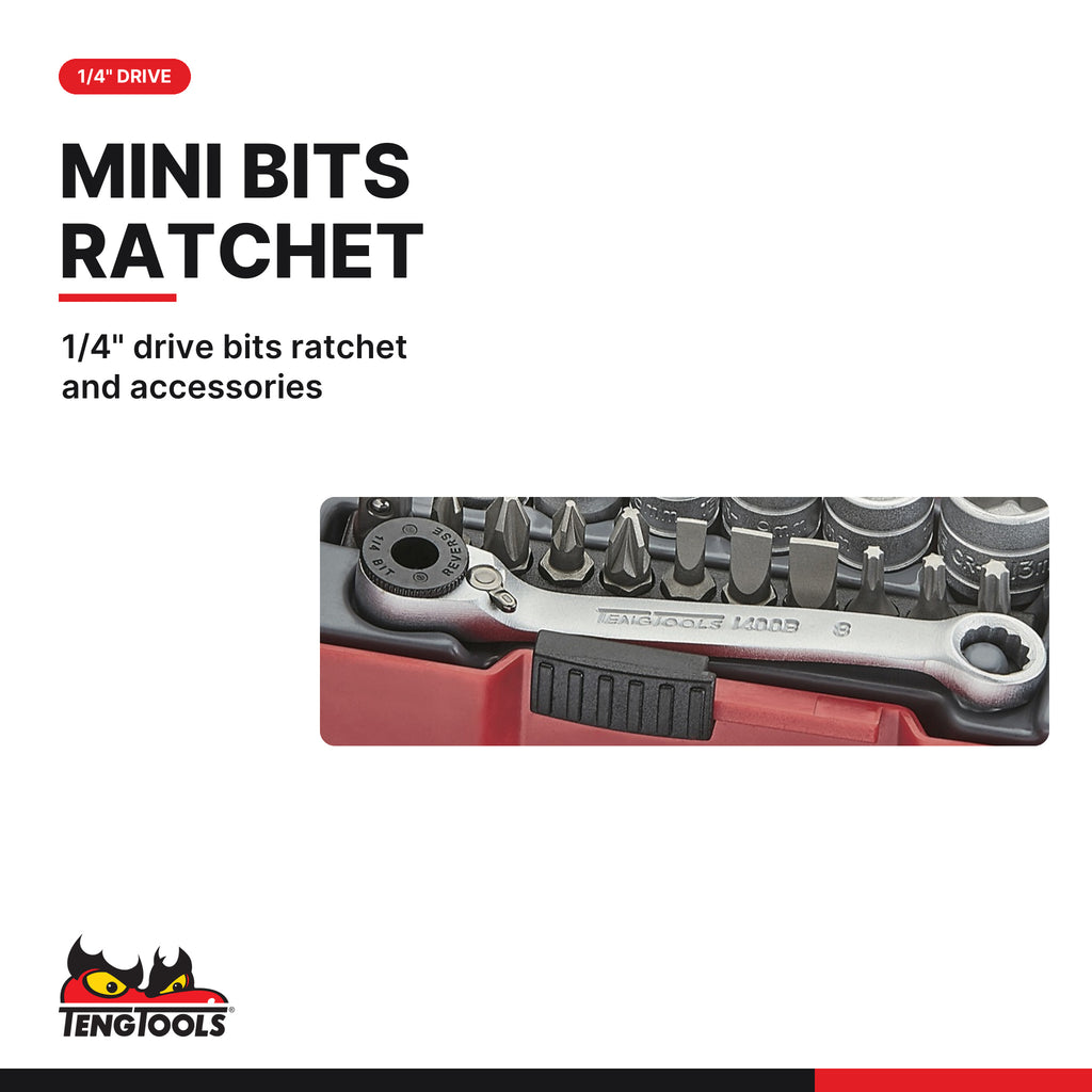 Teng Tools TJ1420 1/4" Socket Set 6 pt With Belt Clip 20 Pieces, 1/4" drive bits ratchet and accessories