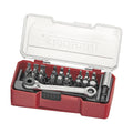 Teng Tools TJ1429 29 Piece 1/4 Bit Set With Belt Clip | Mini Ratchet & on a white background