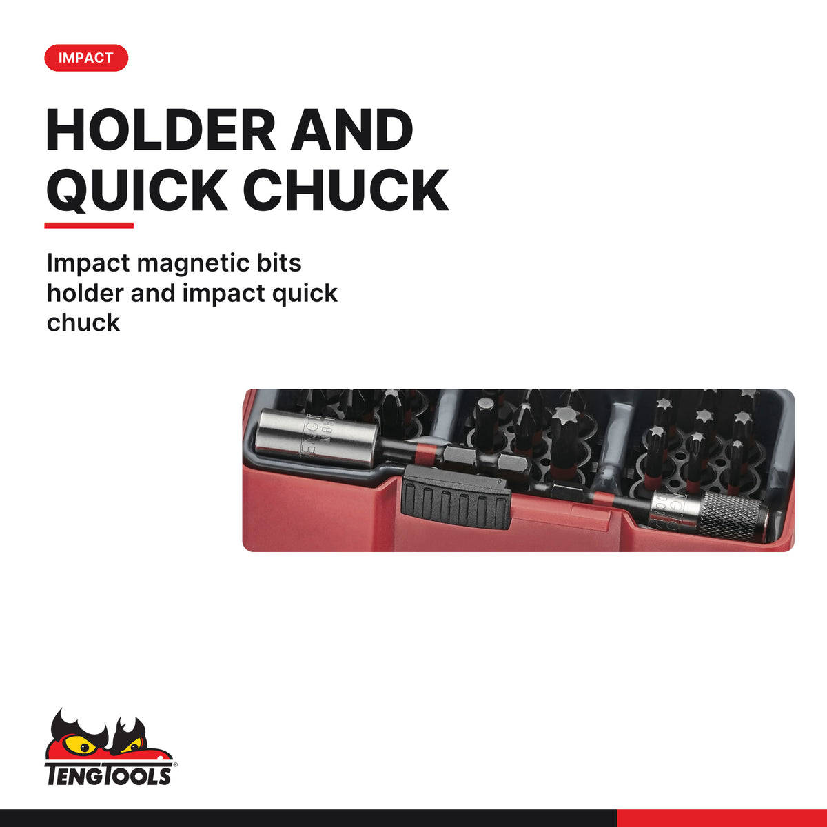 Teng Tools TJ1430 29 Piece 1/4 Inch Impact Driver Bit Set With Belt Clip, impact magnetic bits holder and impact quick chuck
