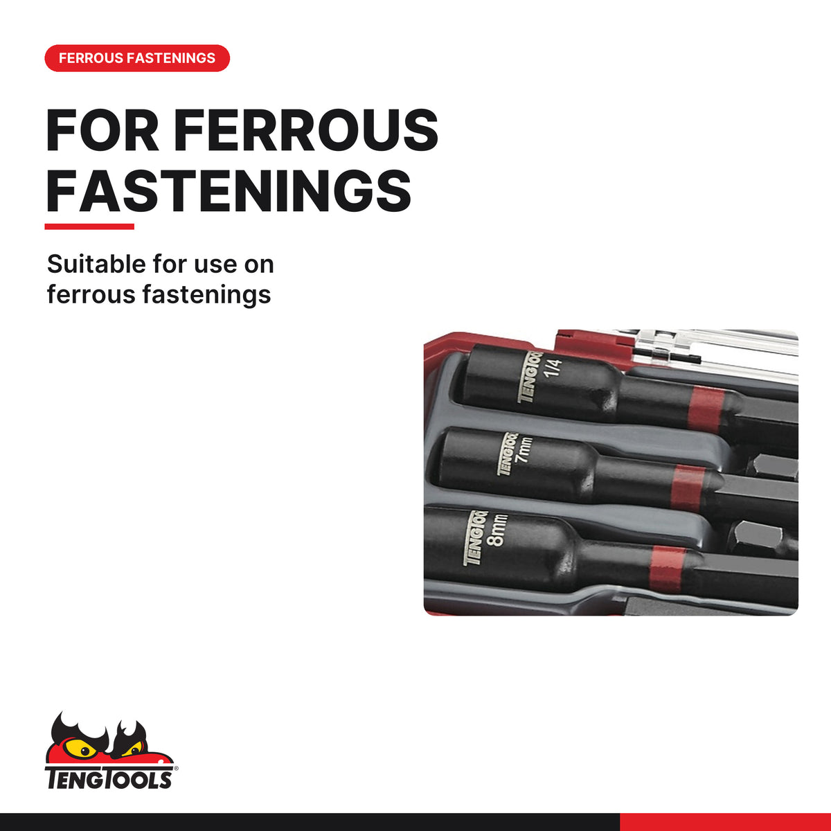 Teng Tools TJNS05 5 Piece 1/4 Drive Impact Nut Setter Set, suitable for use on ferrous fastenings