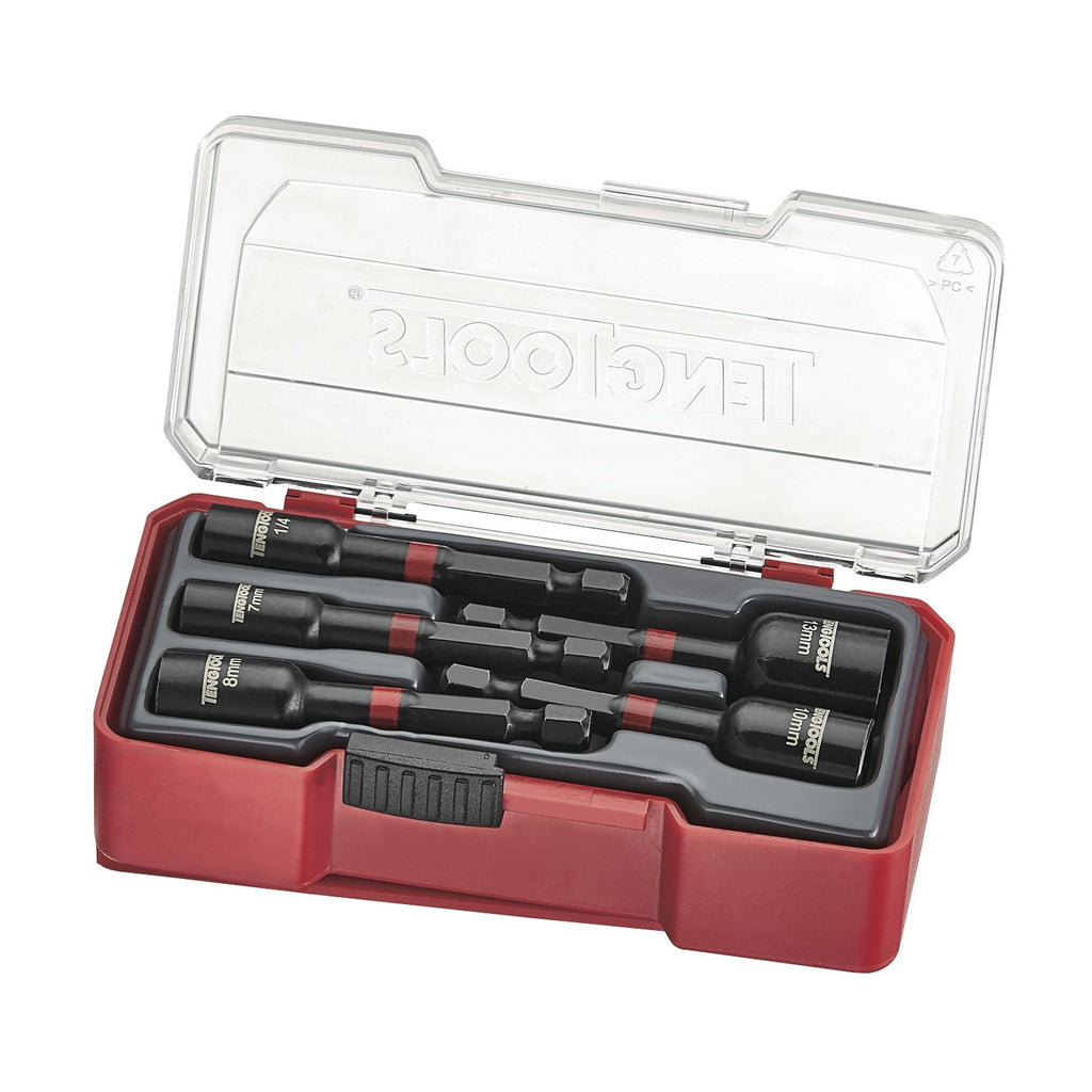 Teng Tools TJNS05 5 Piece 1/4 Drive Impact Nut Setter Set on a white background