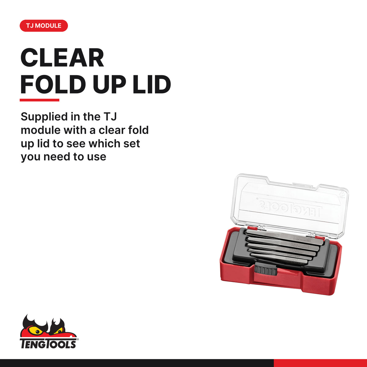 Teng Tools TJSE05S Screw Extractor Set With Belt Clip 5 Pieces, supplied in the TJ module with a clear fold up lid to see