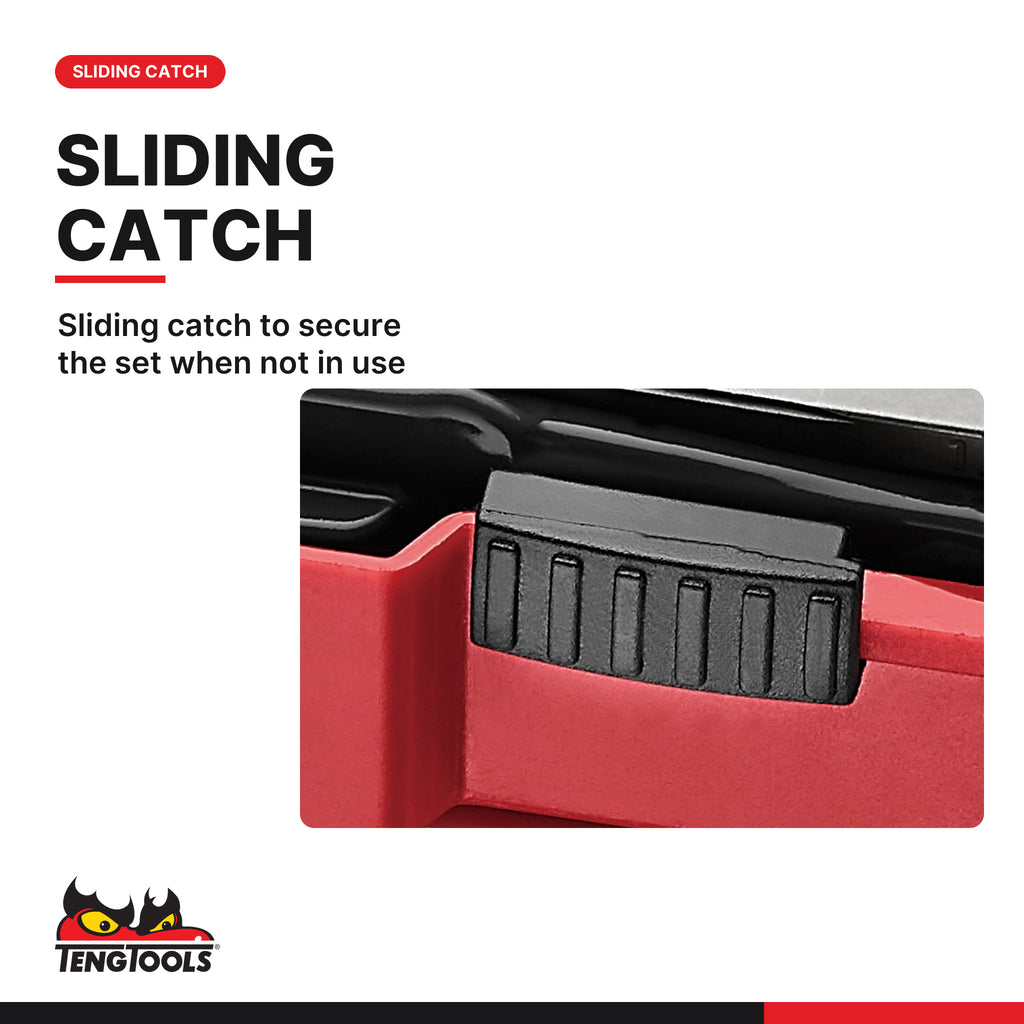 Teng Tools TJSE05S Screw Extractor Set With Belt Clip 5 Pieces, sliding catch to secure the set when not in use