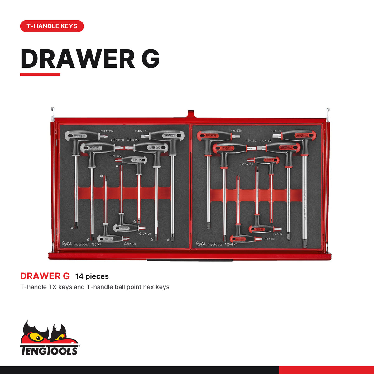 Teng Tools TKS26R418F 418 piece 26in red tool chest and roller cabinet kit, drawer G