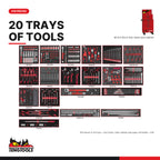 Teng Tools TKS26R418F 418 piece 26in red tool chest and roller cabinet kit, every tray in the kit at true size