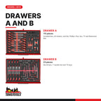 Teng Tools TKS26R702F 702 piece 26in red tool chest and roller cabinet kit, drawers A and B