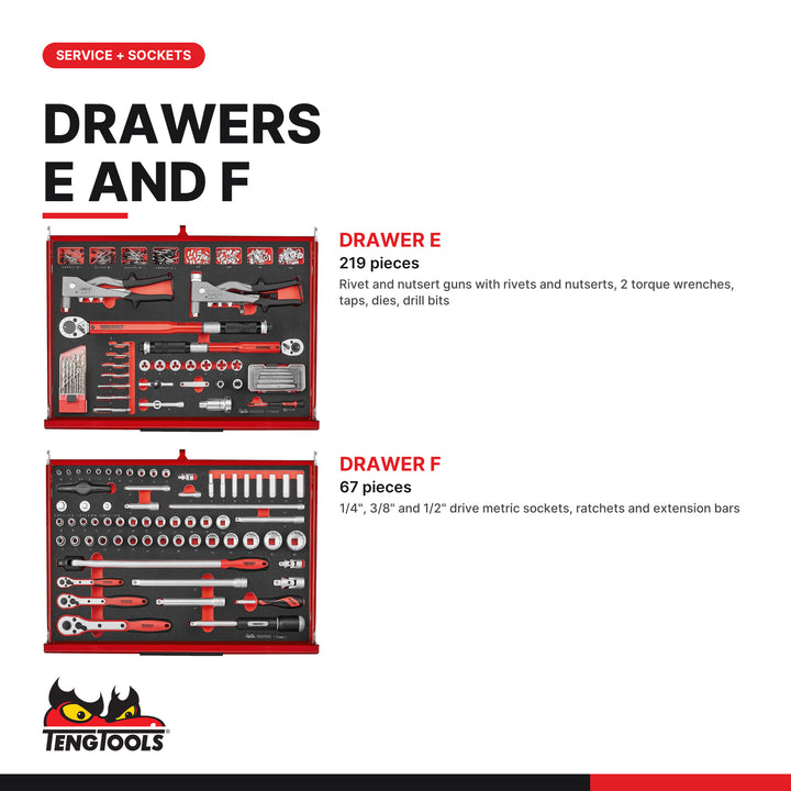 Teng tools tks26r702f 702 piece pro35 stack foam mechanic tool set drawers e and f
