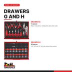 Teng Tools TKS26R702F 702 piece 26in red tool chest and roller cabinet kit, drawers G and H