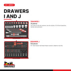 Teng Tools TKS26R702F 702 piece 26in red tool chest and roller cabinet kit, drawers I and J