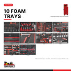 Teng Tools TKS26R702F 702 piece 26in red tool chest and roller cabinet kit, every tray in the kit at true size
