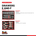 Teng Tools TKS53R1133F 1133 piece 53in red tool chest and cabinet kit, drawers E and F