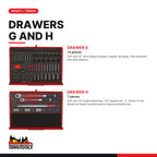 Teng Tools TKS53R1133F 1133 piece 53in red tool chest and cabinet kit, drawers G and H