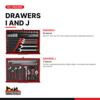 Teng Tools TKS53R1133F 1133 piece 53in red tool chest and cabinet kit, drawers I and J