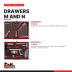 Teng Tools TKS53R1133F 1133 piece 53in red tool chest and cabinet kit, drawers M and N