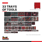 Teng Tools TKS53R1133F 1133 piece 53in red tool chest and cabinet kit, every tray in the kit at true size