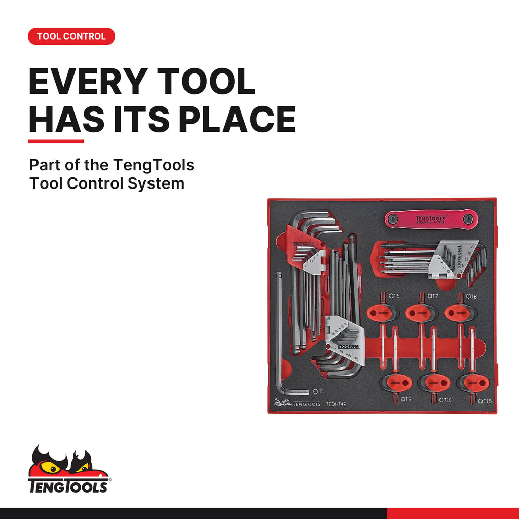 Teng Tools TKS53R1133F 1133 piece 53in red tool chest and cabinet kit, organised in the TengTools Tool Control System