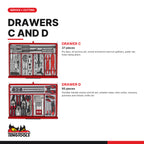 Teng Tools TKS53R1295T 1295 piece 53in red tool chest and cabinet kit, drawers C and D