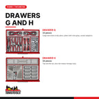 Teng Tools TKS53R1295T 1295 piece 53in red tool chest and cabinet kit, drawers G and H