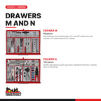 Teng Tools TKS53R1295T 1295 piece 53in red tool chest and cabinet kit, drawers M and N