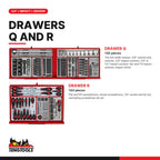 Teng Tools TKS53R1295T 1295 piece 53in red tool chest and cabinet kit, drawers Q and R