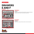 Teng Tools TKW26R516T 516 piece 26in red roller cabinet tool kit, drawers E and F